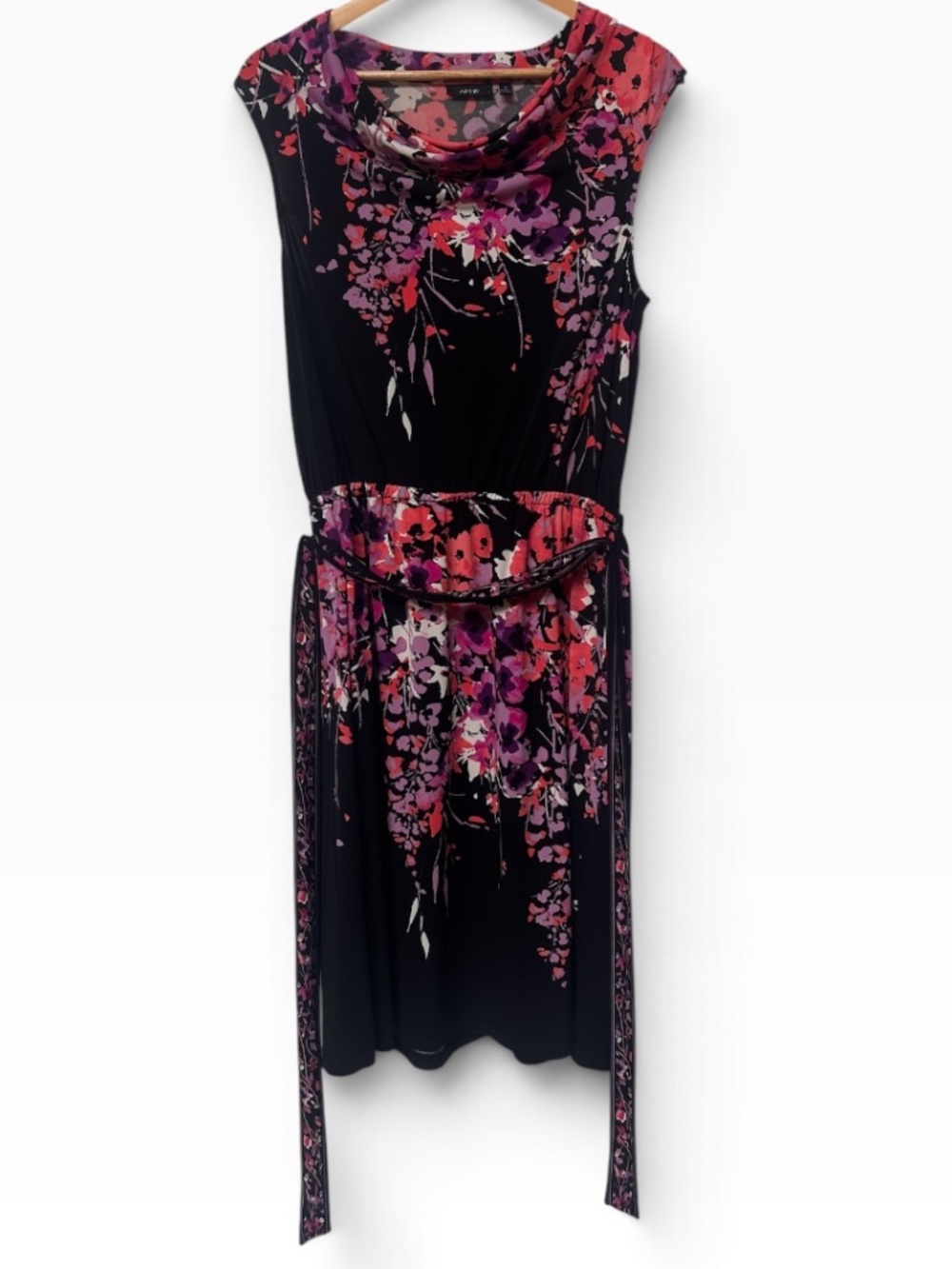 Apt 9 Pink Purple Floral Cowl Neck Sleeveless Belted Dress Medium
